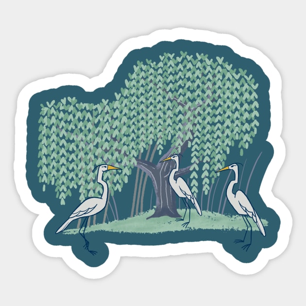 Herons and Weeping Willow Sticker by Carabara Designs